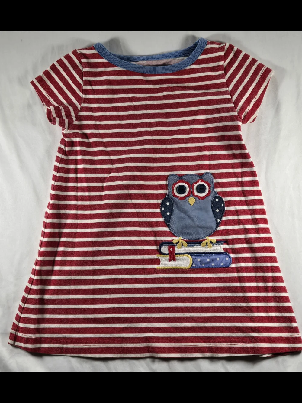 Source Unknown Red & White Striped Owl Dress with Blue Trim